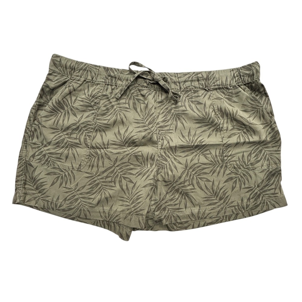 GAP Lyocell Leaf Print Shorts XL Olive Green Resort Tropical‎ Coastal Boho
